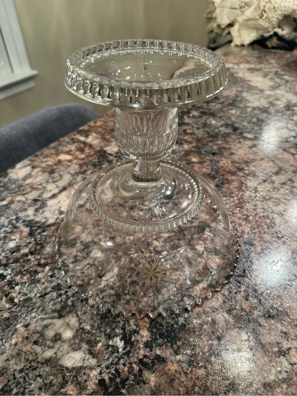Early American Pressed Glass(EAPG) Pedestal Compote W/ Etched Starburst - Picture 5 of 8